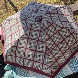 Coach Burgundy and Black Plaid Umbrella NWT
